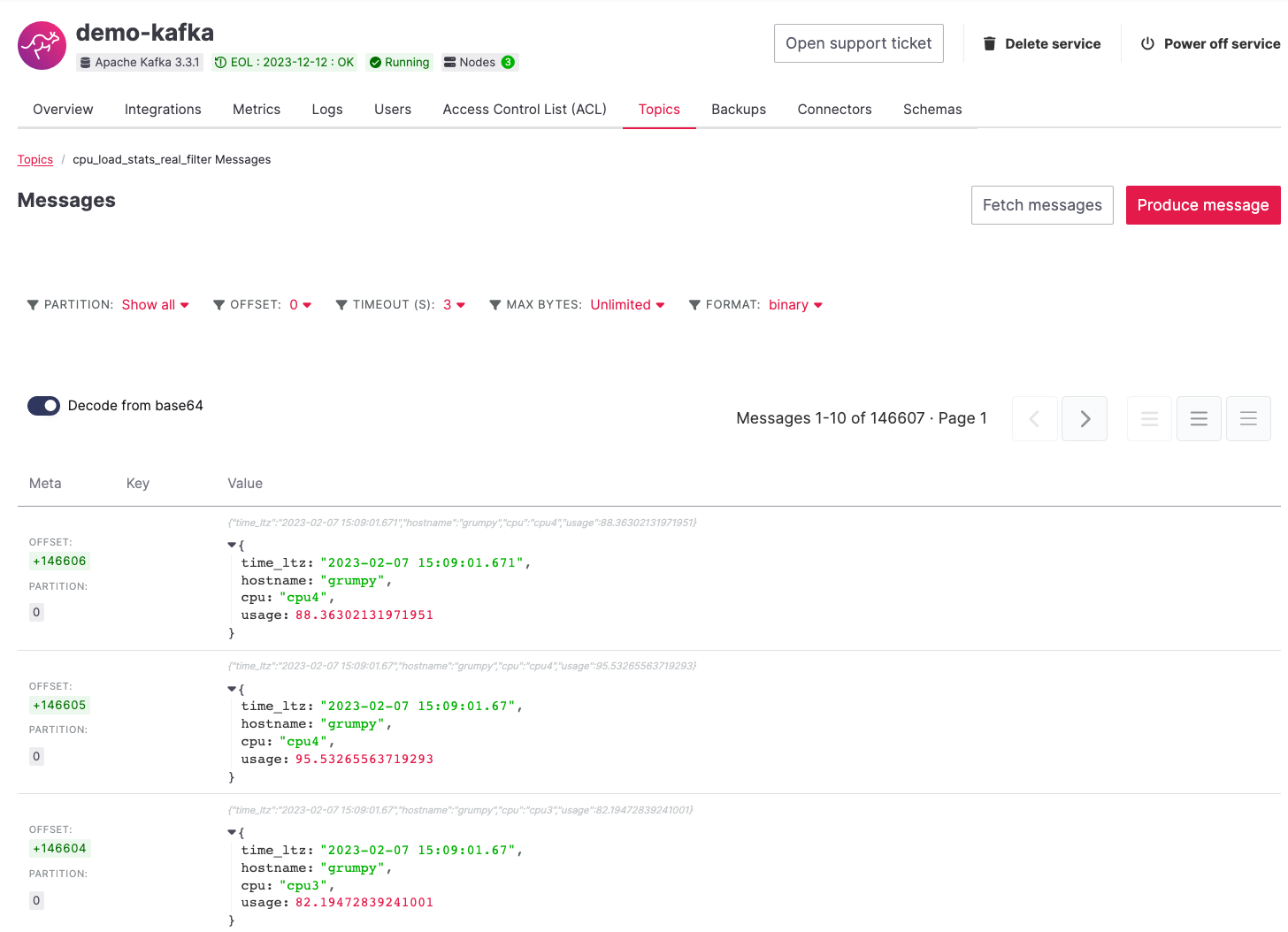 The Apache Flink data transformation with SQL preview of the data